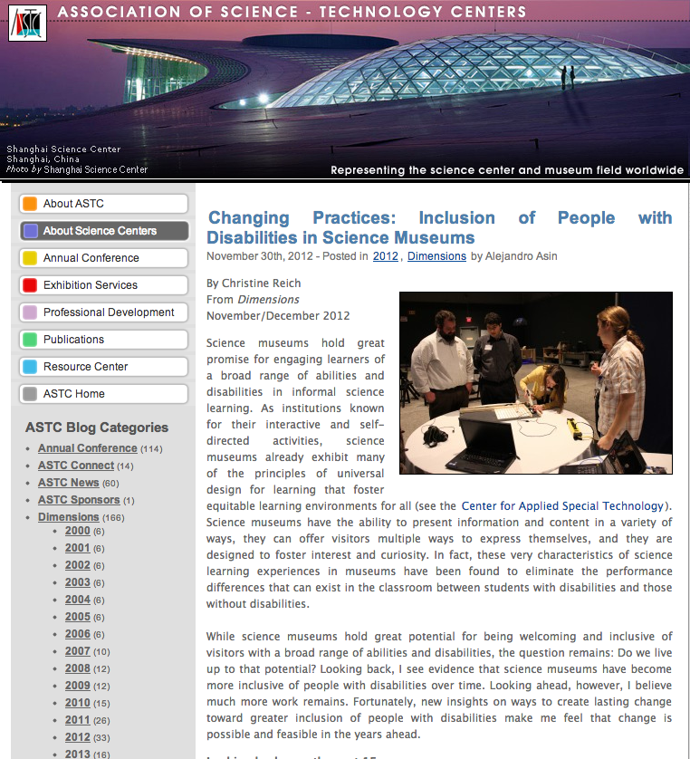 Changing Practices: Inclusion of People with Disabilities in Science Museums