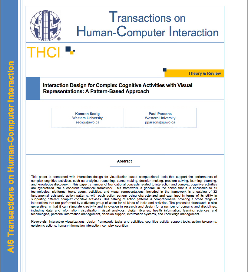 Interaction Design for Complex Cognitive Activities with Visual Representations: A Pattern-Based Approach